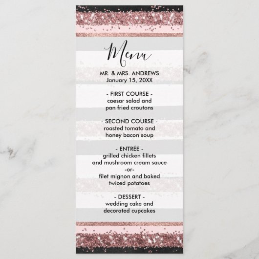 ガーリーバラ金ゴールドピンクブラックグリッターストライプパターン メニュー (正面)