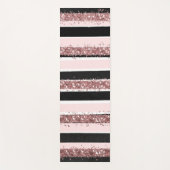 ガーリーバラ金ゴールドピンクブラックグリッターストライプパターン ヨガマット (正面)