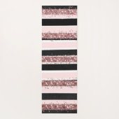 ガーリーバラ金ゴールドピンクブラックグリッターストライプパターン ヨガマット (裏面)