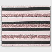 ガーリーバラ金ゴールドピンクブラックグリッターストライプパターン ラッピングペーパー (フラット)