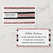 ガーリーバラ金ゴールドピンクブラックグリッターストライプパターン 名刺 (正面/裏面)