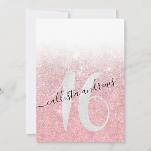 ガーリーバラ金ゴールドホワイトグリッターグラデーションスウィート16 招待状 (裏面)