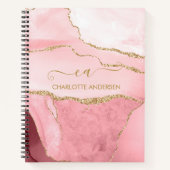 ガーリーバラ金ゴールド赤面ピンクグリッターモノグラム名 ノートブック (正面)