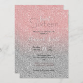 ガーリーバラ金ゴールド銀グリッターグラデーションデザイン 招待状 (正面/裏面)