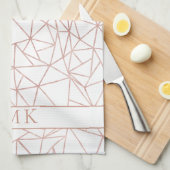 ガーリーバラ金箔ポリゴン幾何学模様 キッチンタオル (四つ折り)