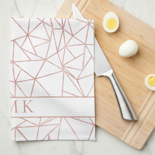 ガーリーバラ金箔ポリゴン幾何学模様 キッチンタオル (四つ折り)