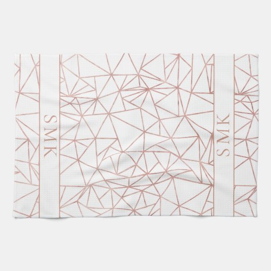 ガーリーバラ金箔ポリゴン幾何学模様 キッチンタオル (横)