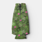 ガーリーパンクスカルの花迷彩柄背景 ボトルクーラー (裏面)