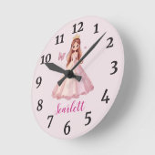 ガーリーパーソナライズされたプリンセス ラウンド壁時計 (傾斜)