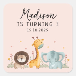 ガーリーパーティー野生動物誕生日 スクエアシール