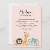 ガーリーパーティー野生動物誕生日 招待状 (正面)