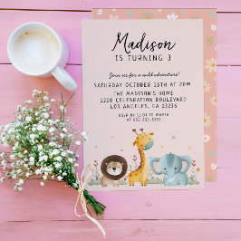 ガーリーパーティー野生動物誕生日 招待状