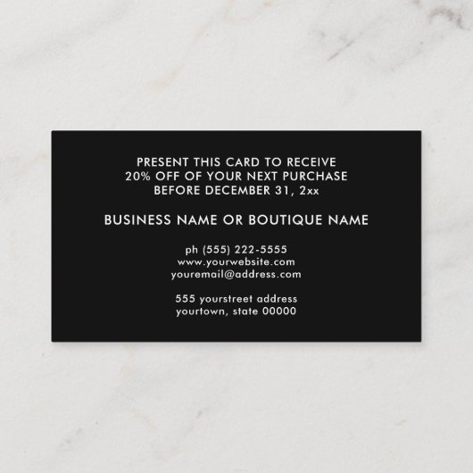 ガーリーピスタイリッシュッフェイククのシークイン黒クーポンカード 名刺 (裏面)