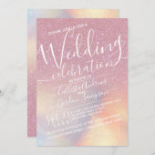 ガーリーピフェイクク虹色グリッターグラデーション結婚ズ 招待状 (正面/裏面)