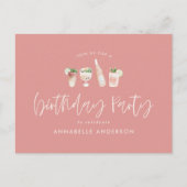 ガーリーピモダンクスタイリッシュカクテル誕生日パーティー インビテーションポストカード (正面)