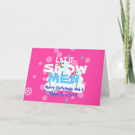 ガーリーピンクおもしろいレット雪の男性雪だるま シーズンカード