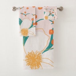 ガーリーピンクかわいい継ぎ目のない植物模様 バスタオルセット