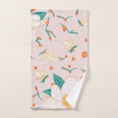 ガーリーピンクかわいい継ぎ目のない植物模様 バスタオルセット (ハンドタオル)