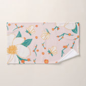 ガーリーピンクかわいい継ぎ目のない植物模様 バスタオルセット (ハンドタオル)