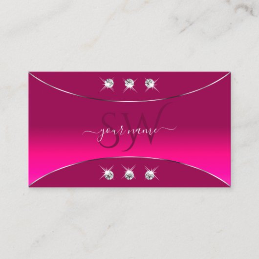 ガーリーピンクとシルバーデコールダイヤモンドとモノグラム 名刺 (正面)