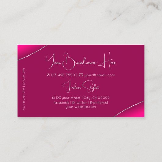 ガーリーピンクとシルバーデコールダイヤモンドと写真 名刺 (裏面)