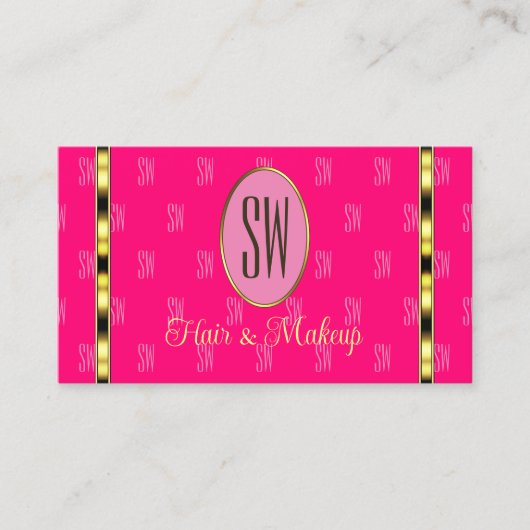 ガーリーピンクとモノグラムパターン(の模様が)ある文字モダン 名刺 (正面)