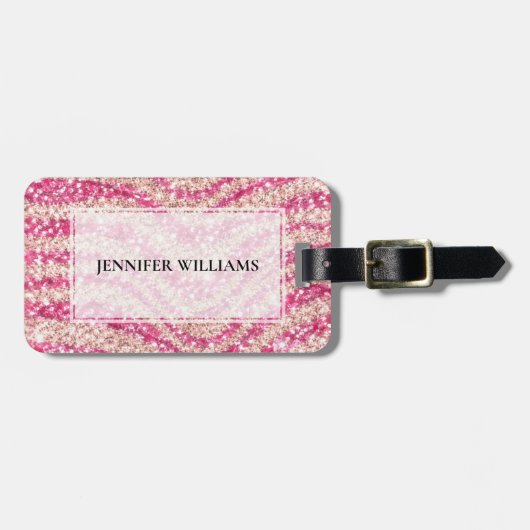 ガーリーピンクのチークグロリッターハートゼブラ模様 ラゲッジタグ (正面横)