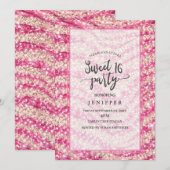 ガーリーピンクのチークグロリッターハートゼブラ模様 招待状 (正面/裏面)