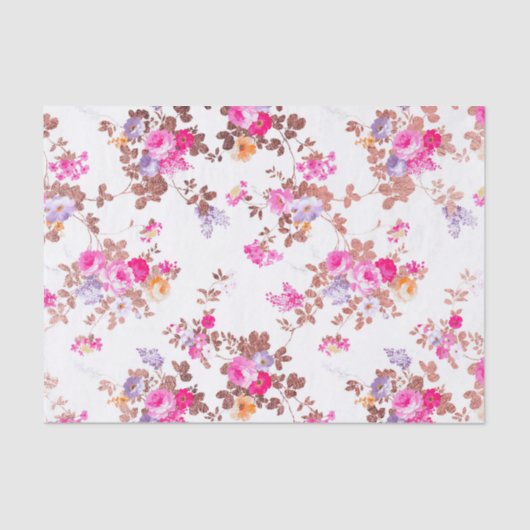 ガーリーピンクのローズ金ゴールド国シックヴィンテージフローラ 薄葉紙 (正面)