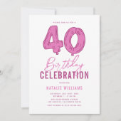 ガーリーピンクの40歳の誕生日パーティー 招待状 (正面)