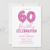 ガーリーピンクの60歳の誕生日パーティー 招待状 (正面)