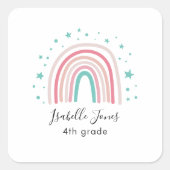 ガーリーピンクアクアレインボーパーソナライズされたスクリプト スクエアシール (正面)