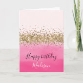 ガーリーピンクウォーター色グラデーション金ゴールドグリッターグリッツ カード (正面)