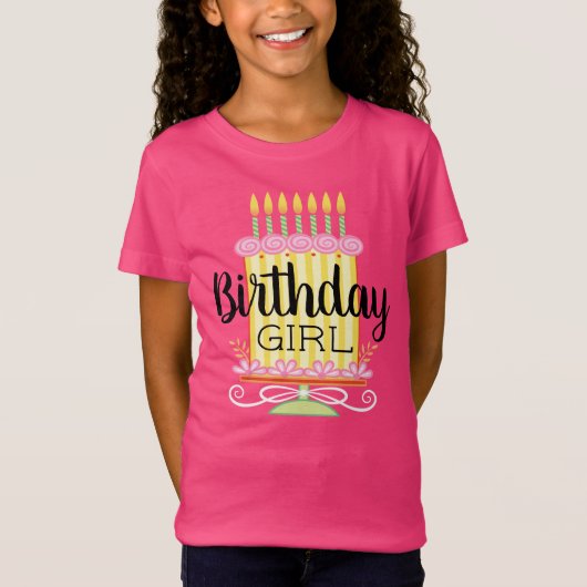 ガーリーピンクスウィートお洒落誕生日 Tシャツ (正面)