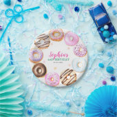 ガーリーピンクドーナツ水彩誕生日パーティー ペーパープレート (パーティー)