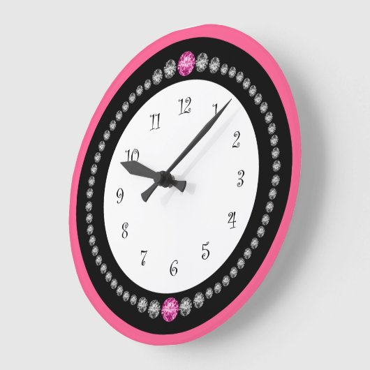 ガーリーピンクフェイクダイヤモンドジュエル ラージ壁時計 (傾斜)