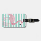 ガーリーピンクフラミンゴ、パイナップルミントホワイトストライプ ラゲッジタグ (正面横)