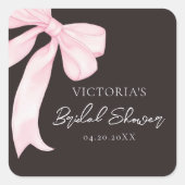 ガーリーピンクボウエレガントブライダルシャワー スクエアシール (正面)