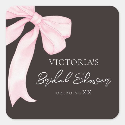 ガーリーピンクボウエレガントブライダルシャワー スクエアシール (正面)