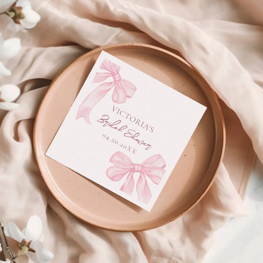 ガーリーピンクボウエレガントブライダルシャワー スタンダードカクテルナプキン