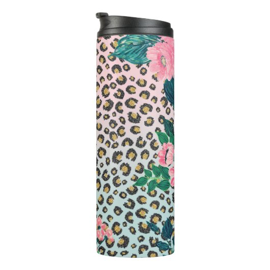 ガーリーピンクミントグラデーションフローラグリッターヒョウ印刷 タンブラー (回転右)
