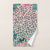 ガーリーピンクミントグラデーションフローラグリッターヒョウ印刷 バスタオルセット (ハンドタオル)