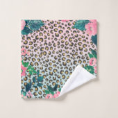 ガーリーピンクミントグラデーションフローラグリッターヒョウ印刷 バスタオルセット (ウォッシュタオル)