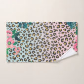 ガーリーピンクミントグラデーションフローラグリッターヒョウ印刷 バスタオルセット (ハンドタオル)