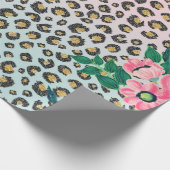 ガーリーピンクミントグラデーションフローラグリッターヒョウ印刷 ラッピングペーパー (角)