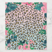 ガーリーピンクミントグラデーションフローラグリッターヒョウ印刷 ワインラベル (シングルラベル)