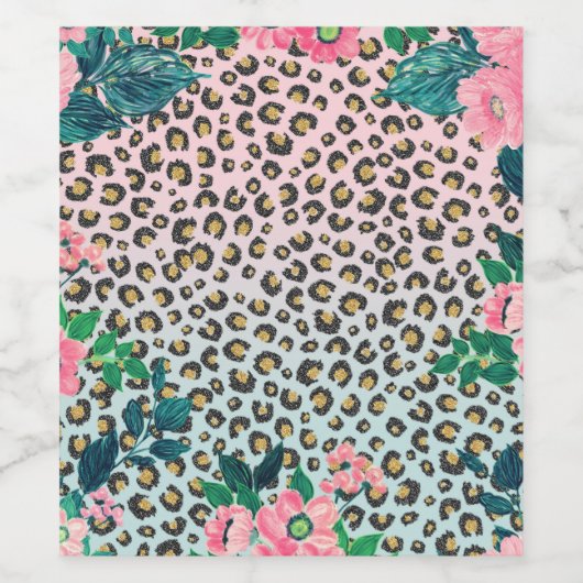 ガーリーピンクミントグラデーションフローラグリッターヒョウ印刷 ワインラベル (シングルラベル)