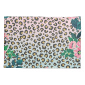 ガーリーピンクミントグラデーションフローラグリッターヒョウ印刷 枕カバー (裏面-左)