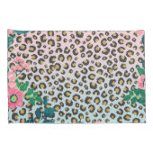 ガーリーピンクミントグラデーションフローラグリッターヒョウ印刷 枕カバー (裏面-右)