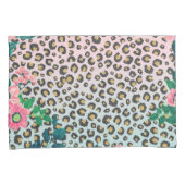 ガーリーピンクミントグラデーションフローラグリッターヒョウ印刷 枕カバー (正面右)